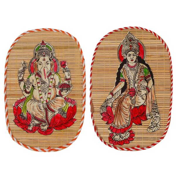 Bamboo Hand Crafted Wall Hangings Of Ganesh Ji And Laxmi Ji For Home Decor - Image 2