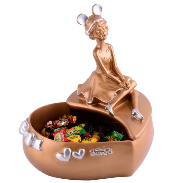 LADY with Basket  golden Showpiece for Home Decor Showpiece | Girl Basket Showpiece & Office Decor Showpiece