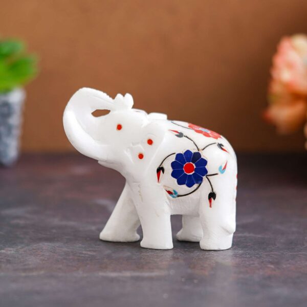 White Marble Elephant Showpieces Home Decor for Living Room, Table, Shelf for Vastu, Feng Shui, Office Decor, Gifting -1